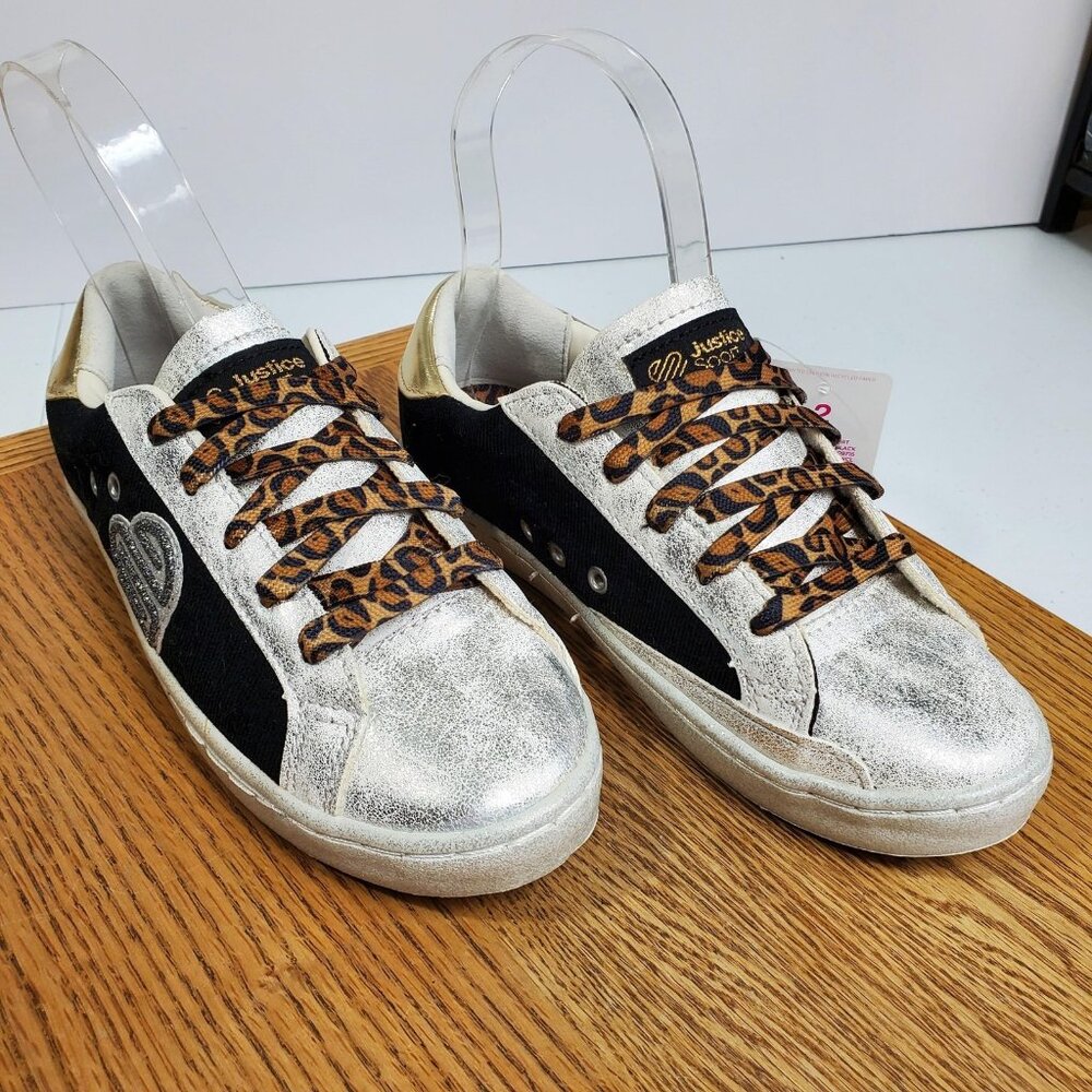 Justice Sport Shoes Girls Size 2 Leopard Low Court Sneakers New